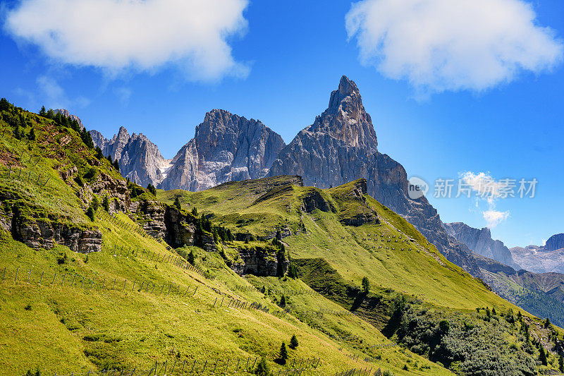 意大利Dolomites的Passo Rolle夏季景观